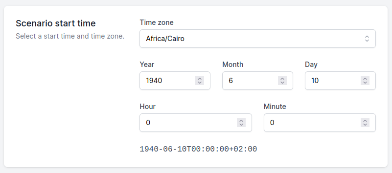 Select scenario start time